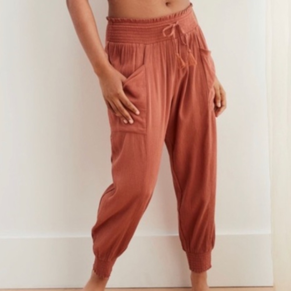 Aerie Lightweight jogger beach pants Cotton Peach Orange Loose